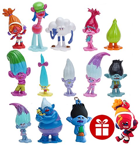 PantShop Trolls dolls Set of 12pcs and 2pcs Keychains,Trolls Cake ...